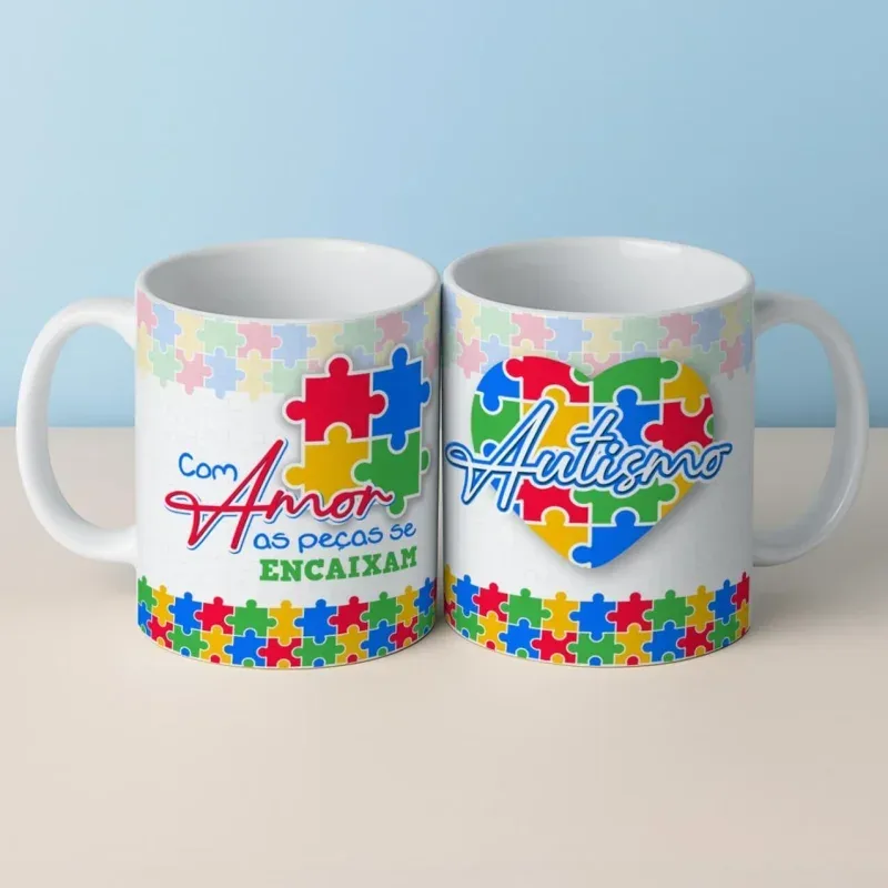 Caneca Autismo Com Amo as Peças