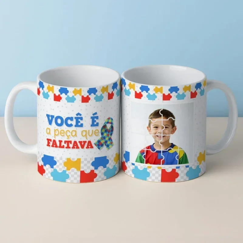 Caneca Autismo Peça que Faltava Foto + Caixinha
