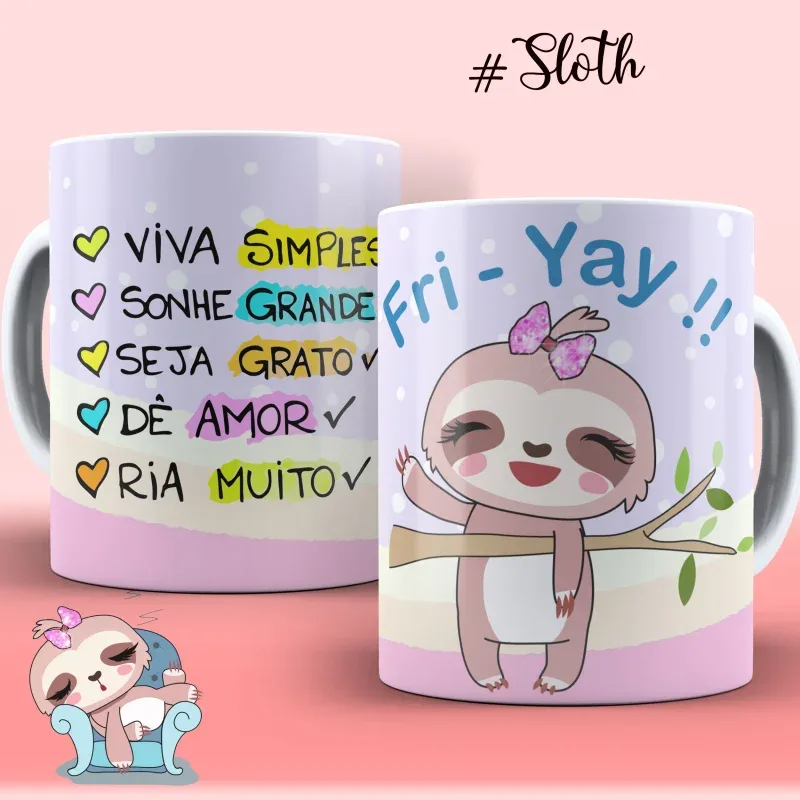 Canecas de Porcelana Personalizadas Preguiçinha Motiva - Estampa Sublimada-gallery