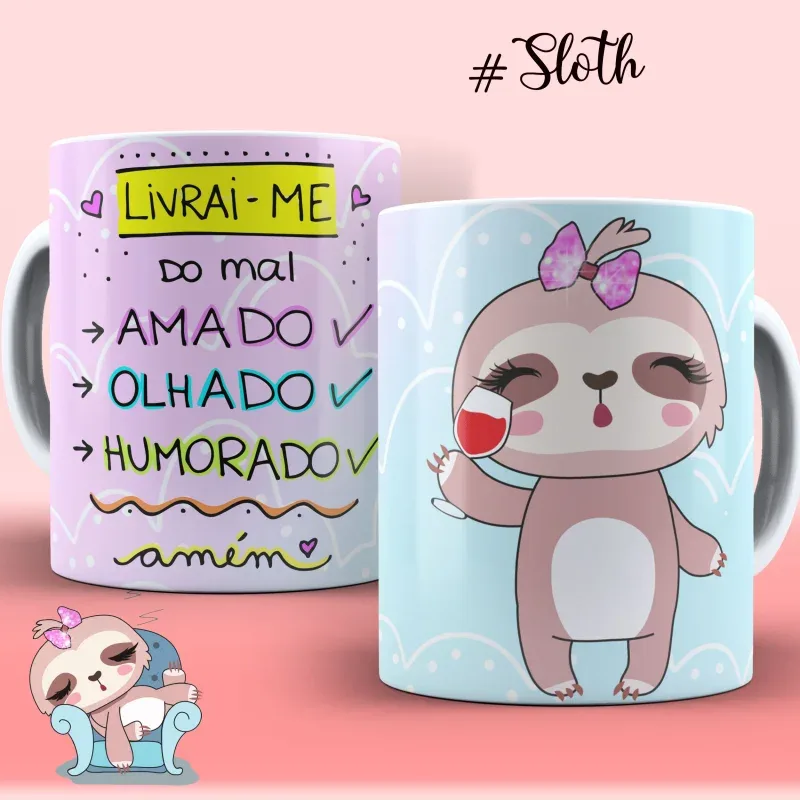 Canecas de Porcelana Personalizadas Preguiçinha Motiva - Estampa Sublimada-gallery